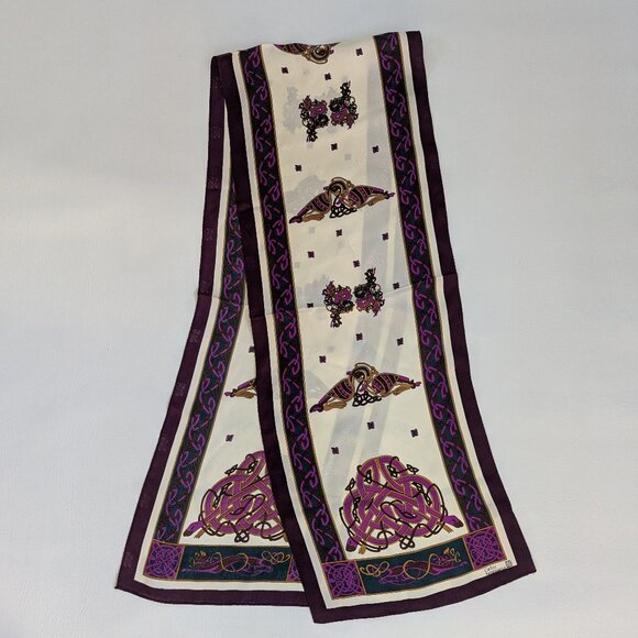Vintage Celtic Renaissance Silk Scarf Knotwork Dragon Rectangle - Picture 4 of 7